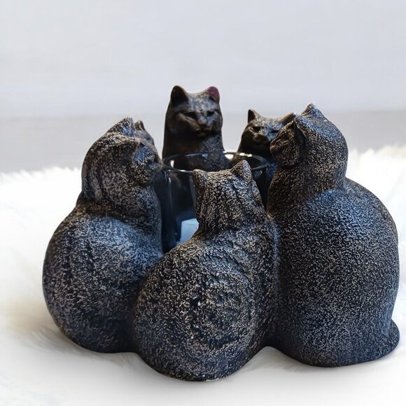 Windstone Editions Circle of Cats Candle Holder Mineral Stone VTG Collectible - Picture 12 of 15